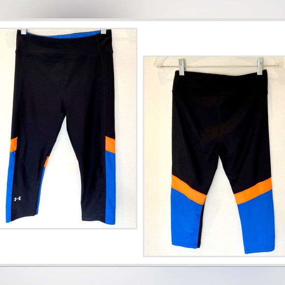 Under Armour Pants - Under Armour Heat Gear Compression Blue Orange Black Leggings Crop Small